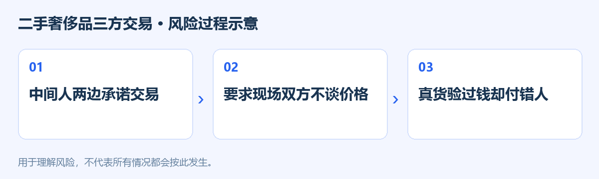二手奢侈品三方交易风险过程示意图