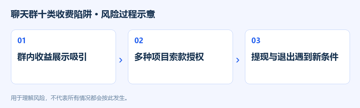聊天群十类收费陷阱风险过程示意图