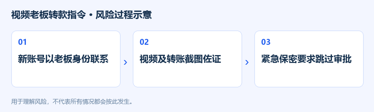 视频老板转款指令风险过程示意图