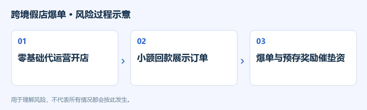 跨境假店爆单风险过程示意图